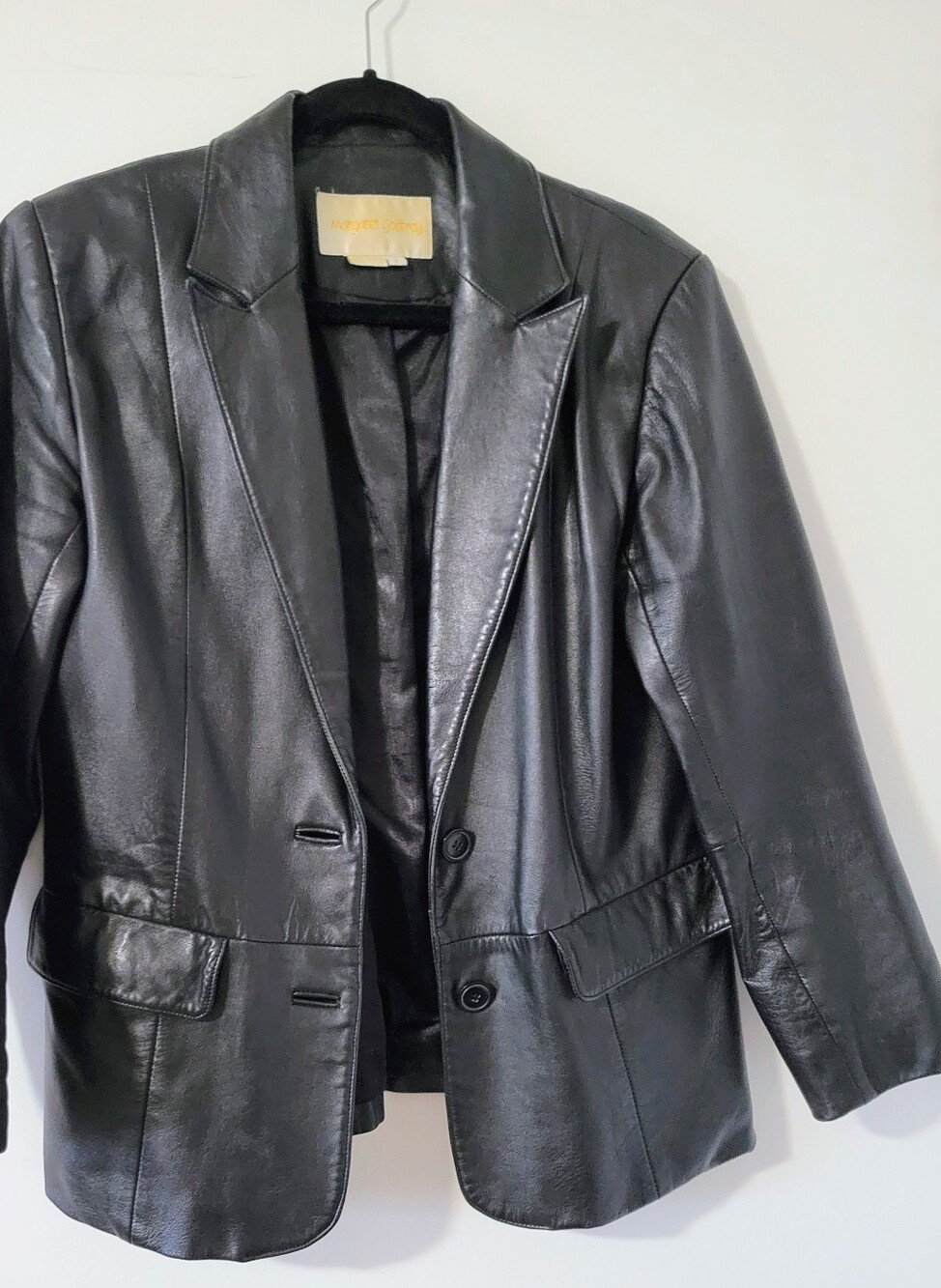 Vintage Margaret Godfrey Black Leather Jacket Blazer, Size 6